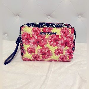Betsey Johnson Quilted Floral Double Zip Cosmetic Bag in MultiPink